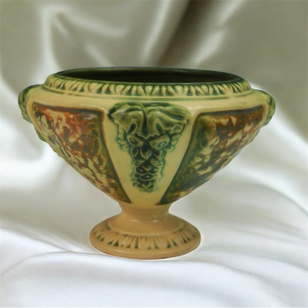 Roseville Pottery Grape Pedestal Vase Compote Vintage 1930s Art Deco